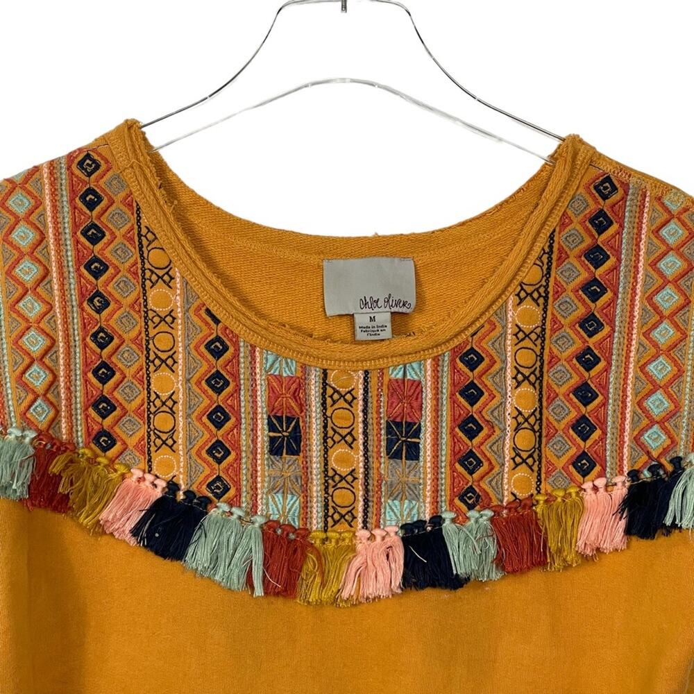 Anthropologie Chloe Oliver Valencia Top Embroidered Fringe Yellow Size Medium - Picture 3 of 9
